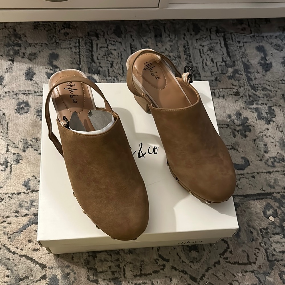 Style and Co Brown Heeled Clogs